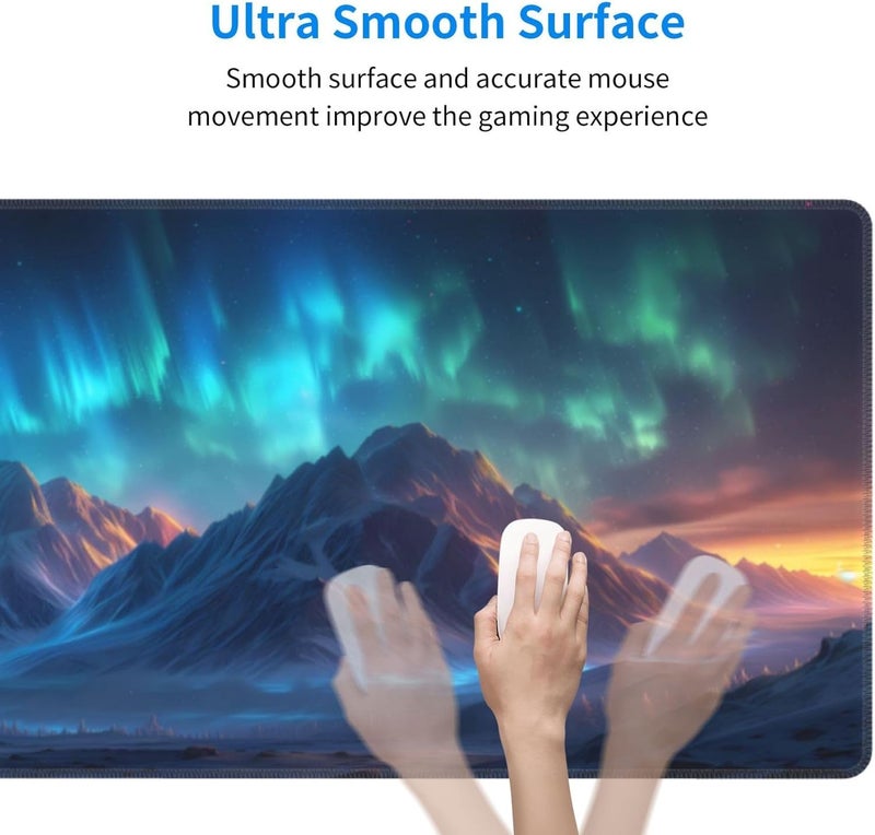 Brecoy Gaming Mouse Pad Desk Pad,Extended Big Mouse Pad,31.5x11.8 Inch Long Computer Keyboard Mouse Mat Mousepad with 3mm Non-Slip Base and Stitched Edge for Gaming and Office… (Aurora) - Image 5